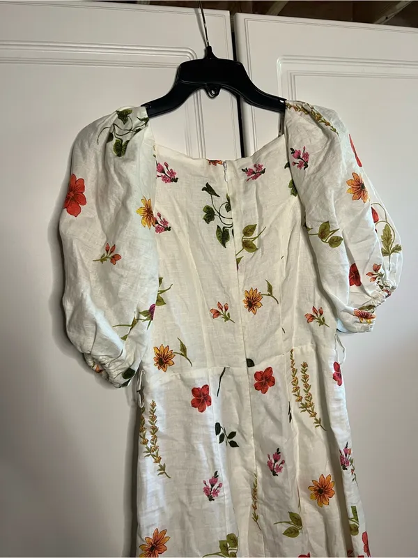 & Other Stories 100% Linen Floral Puff Sleeve Midi Dress - Image 11