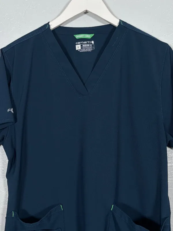 Carhartt Force Women L Navy Blue Cross Flex V Neck Scrub Top Modern Fit Nursing - Image 3