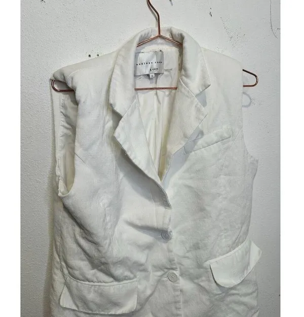 ENDLESS ROSE White Linen Blend Oversized Sleeveless Vest Blazer Size Small - Image 7