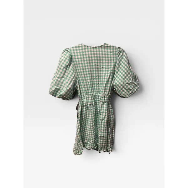 Old Navy Puff-Sleeve Gingham Wrap Mini Dress Green/White Large Petite - Image 3