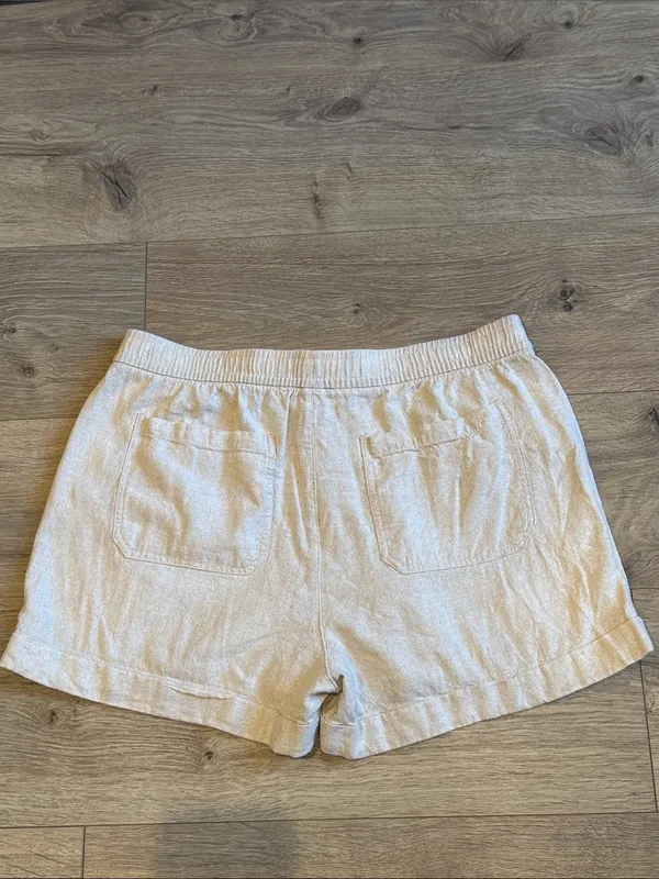 OLD NAVY High-Rise Cotton Linen Blend Casual Elastic Waist Cream Shorts M Boho - Image 2