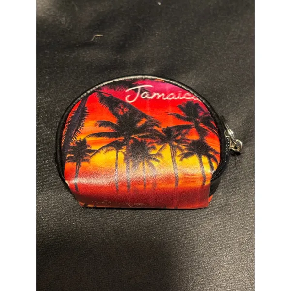 Robin Ruth Jamaica Souvenir Coin Purse Sunset Palm Tree Keyring‎ Pouch Black - Image 3