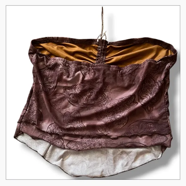 Romwe Y2K Brown Paisley Mesh Strapless Tube Top - Image 4