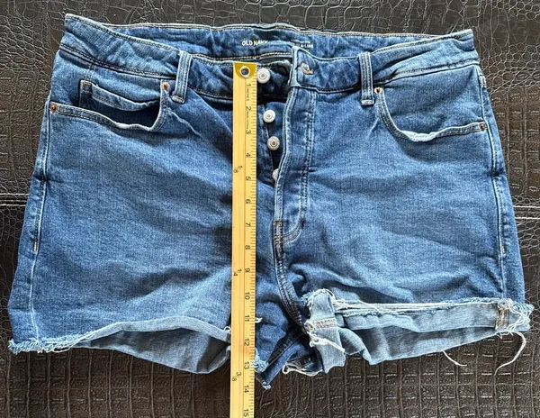 Old Navy Higher Hi-Rise Sky-Hi A-Line Button Fly Blue Denim Jean Shorts Size 16 - Image 3