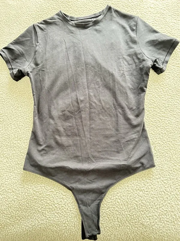 Quince Organic Cotton Stretch Crew Neck Short Sleeve Bodysuit Black Size L - Image 8