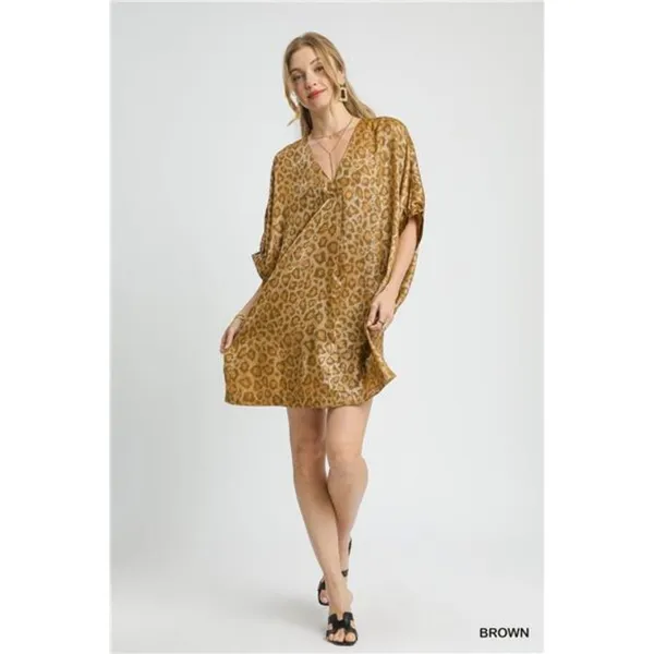 Umgee Metallic Leopard Print‎ V-Neck Kimono Dress - Image 5