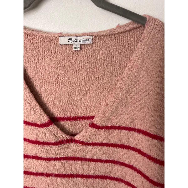 Madewell Wedged V-Neck Sweater Pale Blush Stripe Size Medium‎ - Image 6
