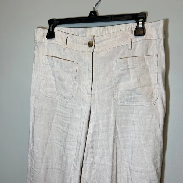 J. Jill Linen Stretch Wide Leg Pants Oatmeal Beige Women Small Pockets Elastic - Image 2