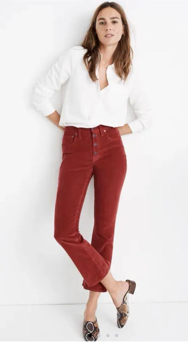 NWOT Madewell Cali Demi Boot Cut Corduroy Pants Size 24 Cropped High Rise Rust Red - Image 3