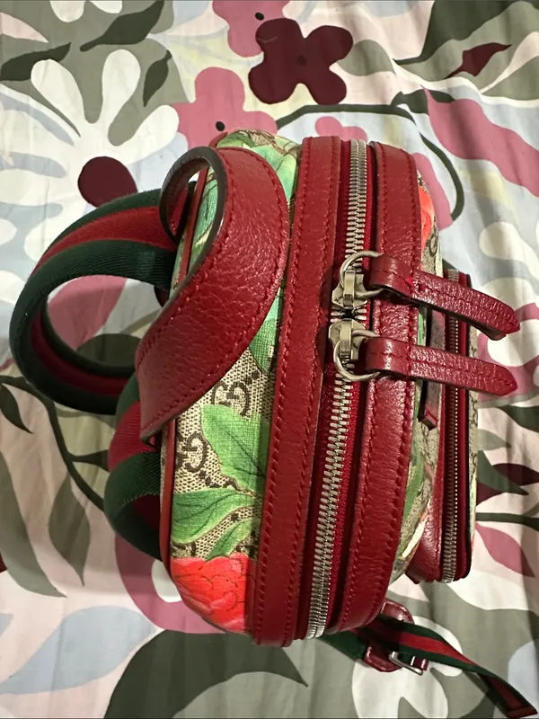Gucci GG Canvas Backpack with Red Trim and Multicolor Floral Print - Image 10