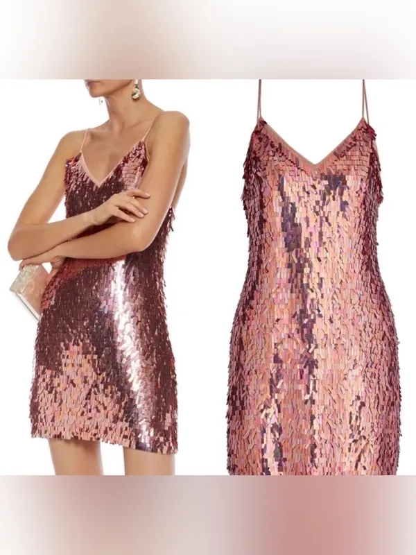 Alice + Olivia Contessa V neck Iridescent Pink Sequin Mini Dress Size XS - Image 2