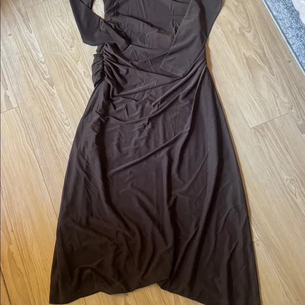 Witchery Mesh Twist Front Dress Brown - Image 5