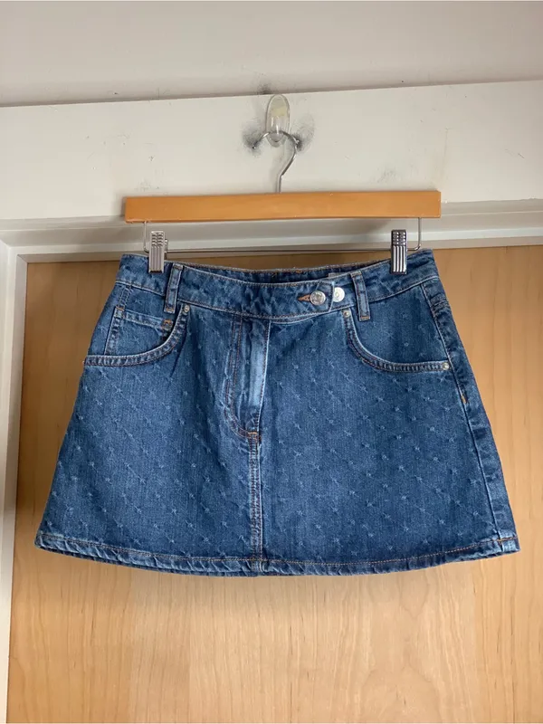 Zara Dark Blue Denim Embroidered Print Mini Skirt Size-Small Y2K Indie - Image 3