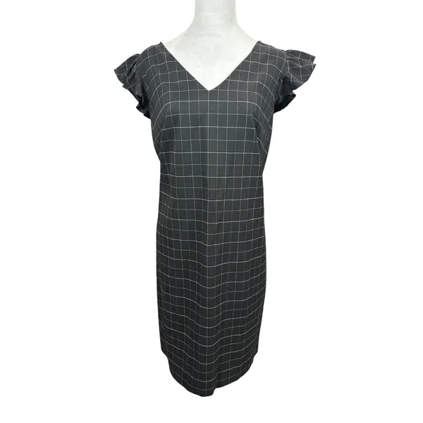 LOFT NWT Black Windowpane Plaid Flutter Sleeve Shift Mini‎ Dress 16 Plus $89 - Image 4