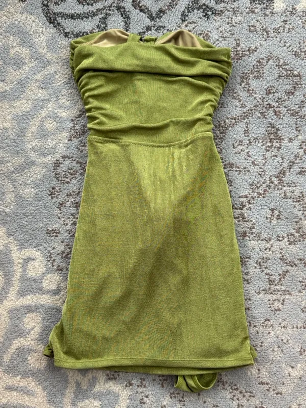 White Fox Love Language Single Strap Cut Out Mini Dress Green Small - Image 4