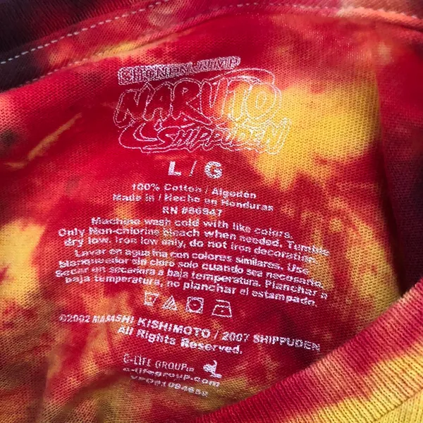 Authentic Naruto red orange yellow tie dye 100% cotton graphic t-shirt-L #grunge #streetwear Measurement in pics - Image 3