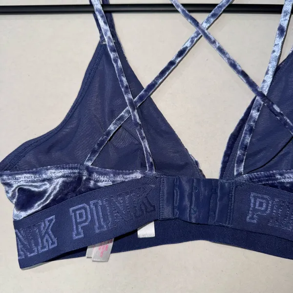 PINK - Victoria's Secret Dark Blue Velvet Triangle Bralette Women’s Size Medium - Image 8