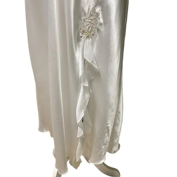 Vtg White Satin Lace Maxi Slip Dress L Bridal Nightgown Beaded Deadstock NWT - Image 9