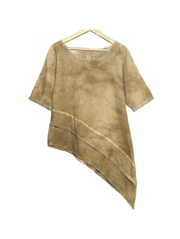 NWT Maria De Guadalajara Asymmetric Hem Cotton Tunic Blouse Tan Small Boho - Image 2