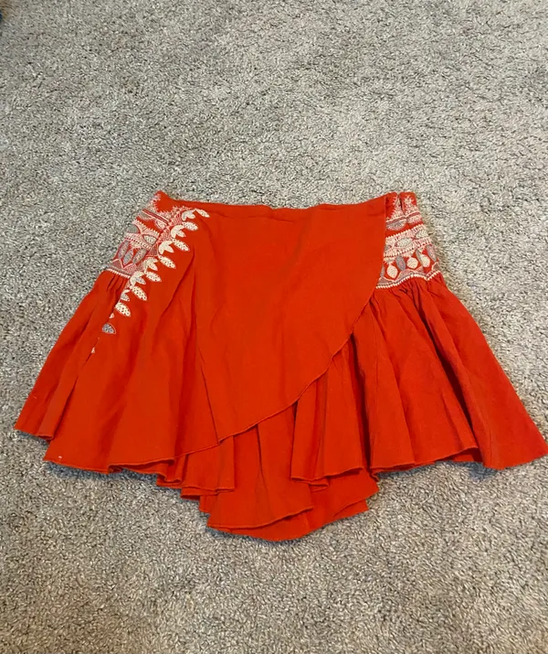 Anthropologie Orange Embroidered skort - Image 6
