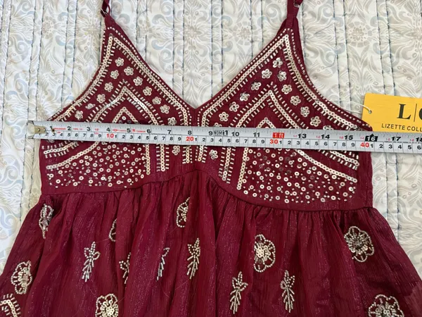 Lizette Collection XS Burgundy Beaded Sequin Babydoll Cami Boho Festival Y2K Top - Image 4