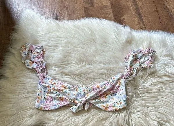LULU’S Poolside To Side Ivory Floral Print Tie Front Bikini Top - Image 5