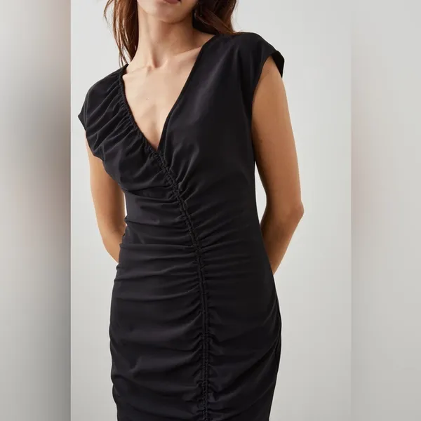 NWT Rails Auren V-Neck Ruched Slit Midi Dress Black Size XS - Image 3