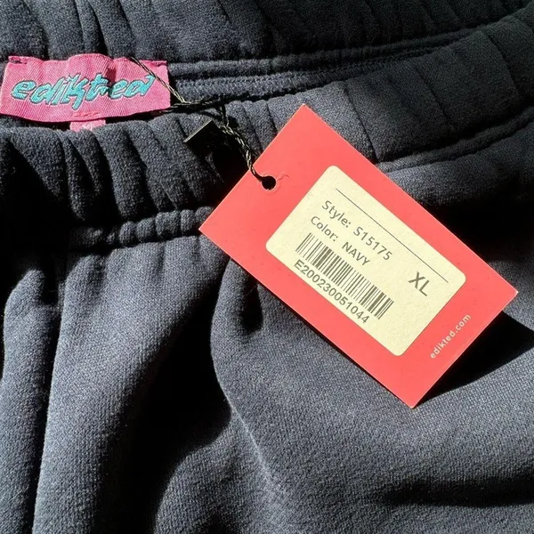 NWT Edikted Autumn Cotton Blend Sweat Pants Navy w White Side Stripe Womens XL - Image 7