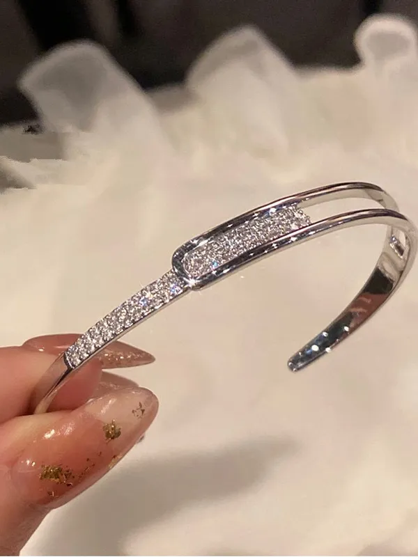 Silver Crystal Accent Cuff Bracelet - Image 2