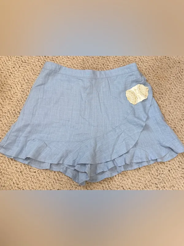 Altar’d State NWT Blue Linen Blend Ruffle Wrap Skort Shorts Medium‎ - Image 2
