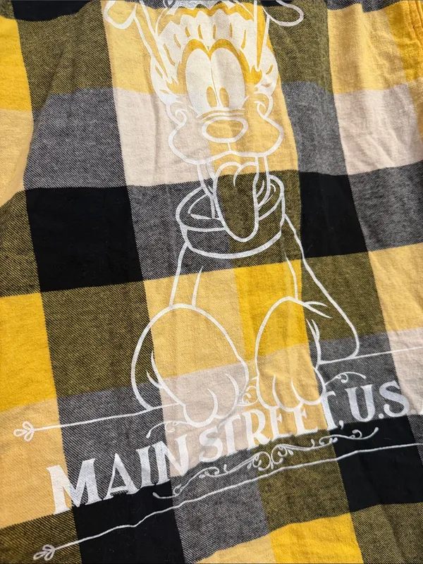Disney Parks Yellow Black & Gray Plaid Pluto Flannel Shirt medium EUC holiday - Image 3