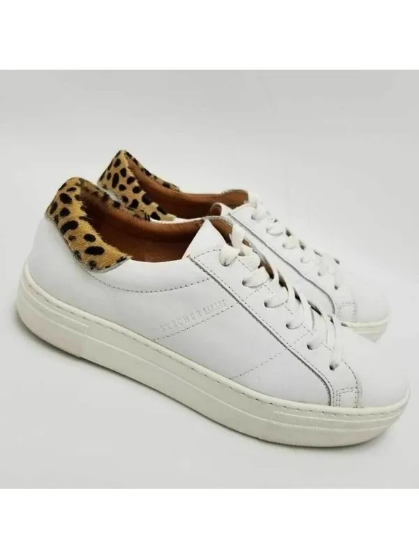 Skechers Womens White Leather Platform Lace Up Sneakers With Animal Print Sz 7.5 - Image 2