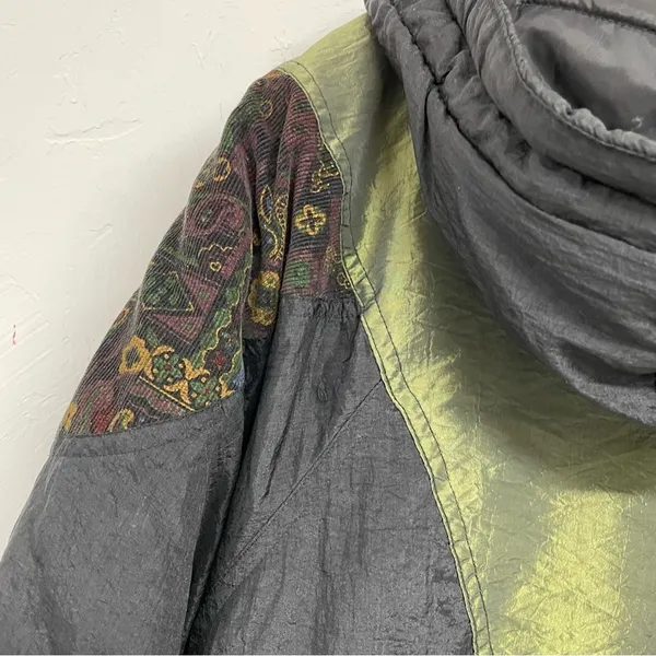 Vintage Atlantic Highlands Black & Green 1990s Parka Coat Womens M Patchwork - Image 8