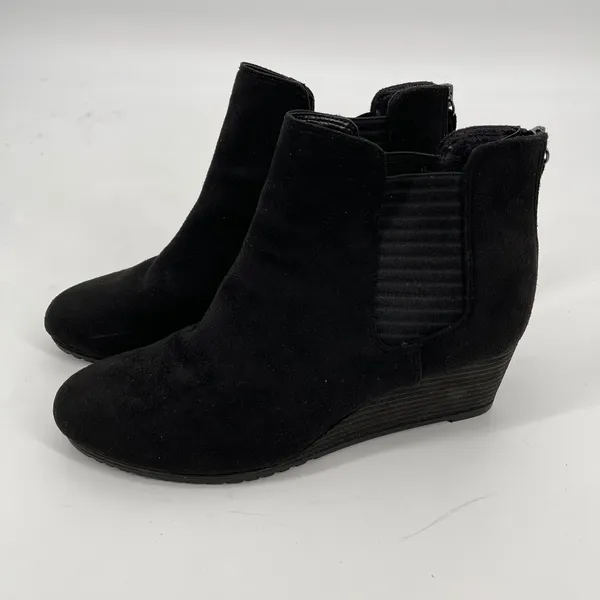 Dr. Scholls Black Faux Suede Ankle Boots Wedge Heel‎ Zip Up Comfort Shoes Sz 9.5 - Image 2