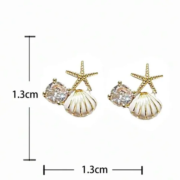Gold and White Starfish Shell Earrings - Image 7