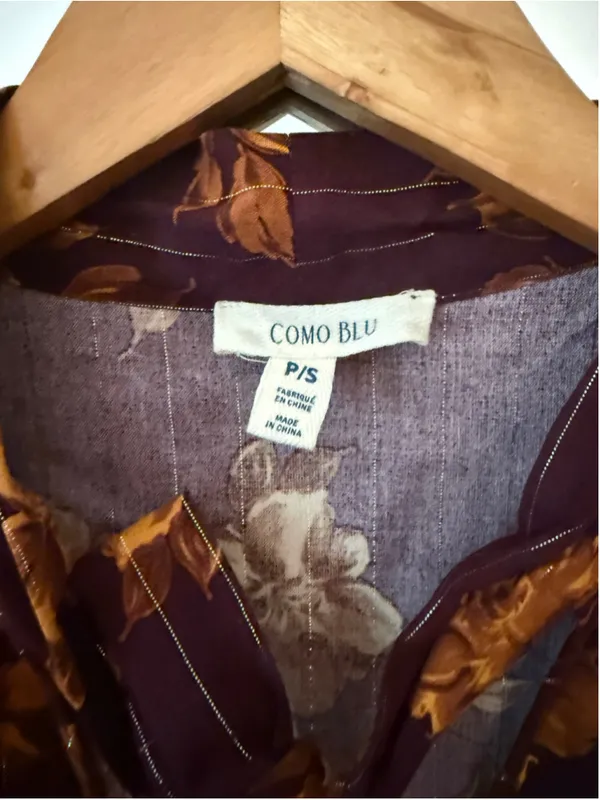 Women's Como Blu Floral Blouse Size S Purple Orange - Image 3
