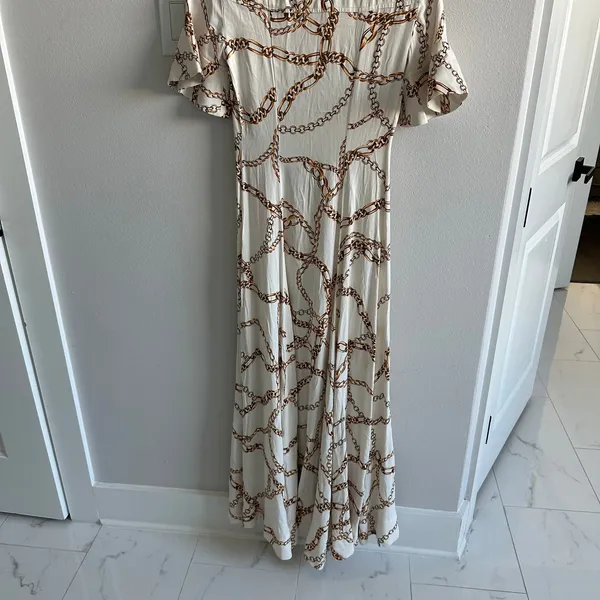 Anthropologie Maeve Short Sleeve Gold Chain Print Dress Size XXS - Image 7