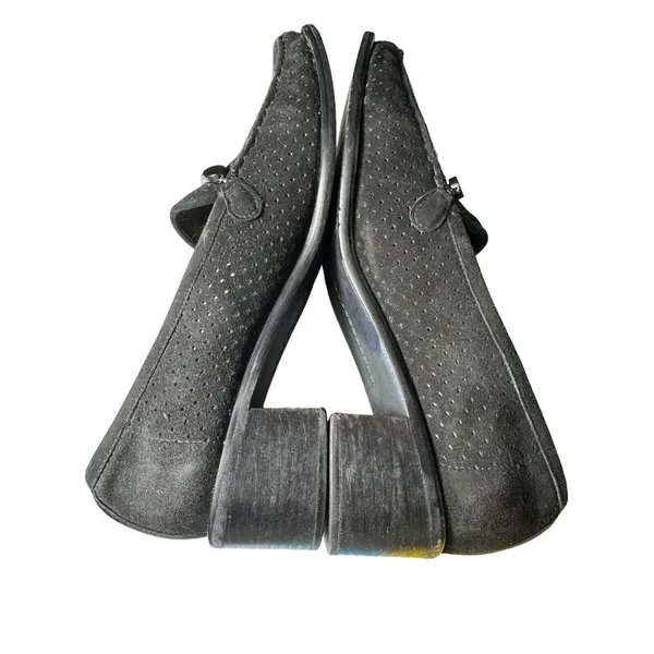 Stuart Weitzman Size‎ 8 Black Suede Perforated Beaded Chunky Heel Loafer #S87-8 - Image 4