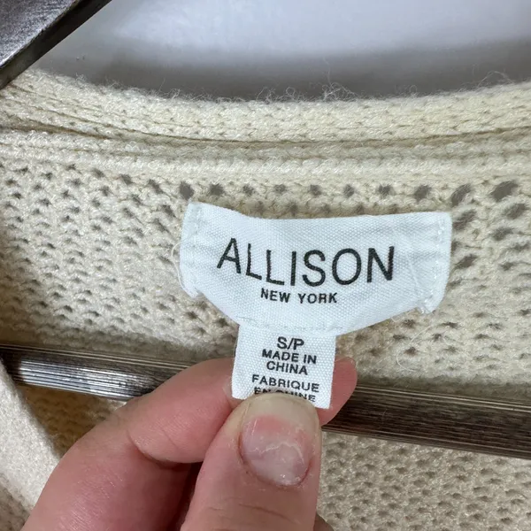Allison New York Cardigan Womens‎ Small Cream Lace Pointelle Knit Cropped Boho - Image 4