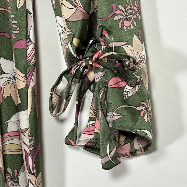 Luna‎ Chix Floral Maxi Dress Green Pink Long Sleeve V-Neck Boho Tiered Large - Image 7