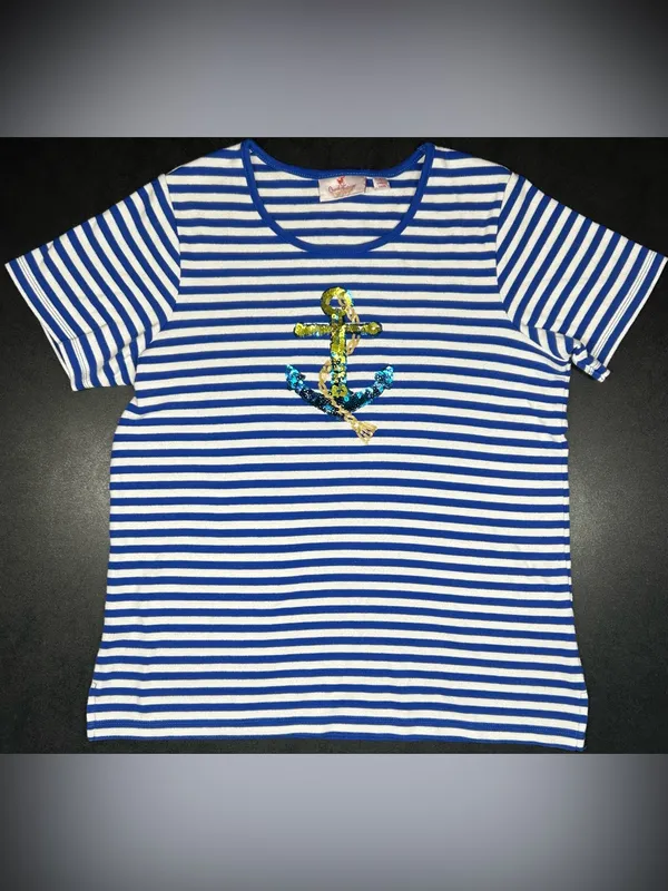 Quacker Factory Women’s Size S Nautical Sequin Top & Capri Pants Set - Image 2