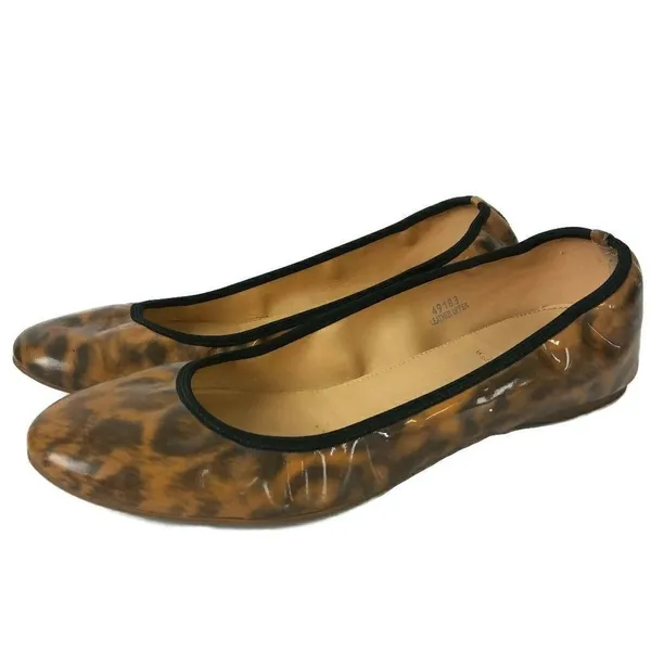 J.Crew Ballet Flats Sz 8.5 Leopard Print Patent Leather Shoes Slip‎ On Loafers - Image 5
