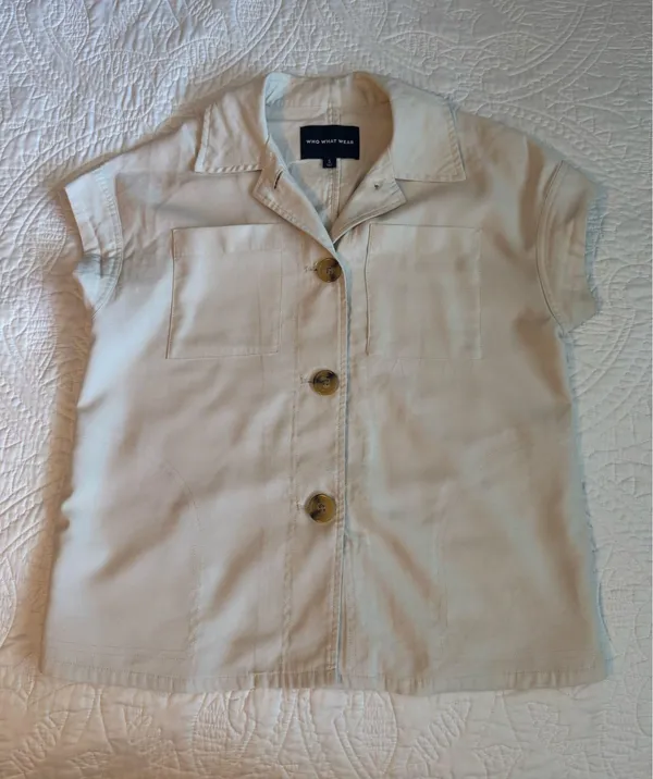 Who What Wear Beige Button Up Shirt - Image 2