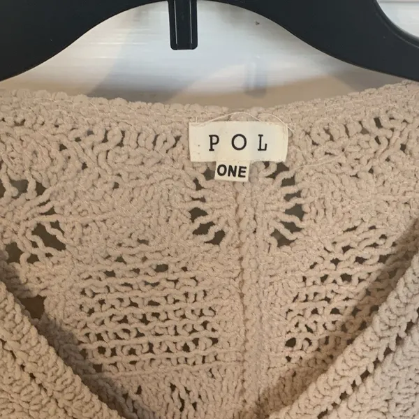 POL One Size Crochet Knit Cardigan Beige Button Front Boho Long Sleeve Cotton - Image 3