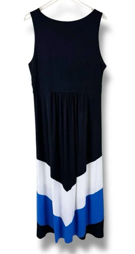Studio One Colorblock Maxi Dress XL Black Blue White Sleeveless V Neck - Image 3