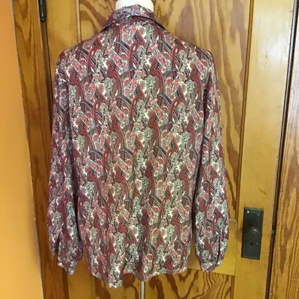 Vintage Paisley Button Up Blouse Boho Retro Long Sleeve Top Size L Relaxed Fit - Image 11