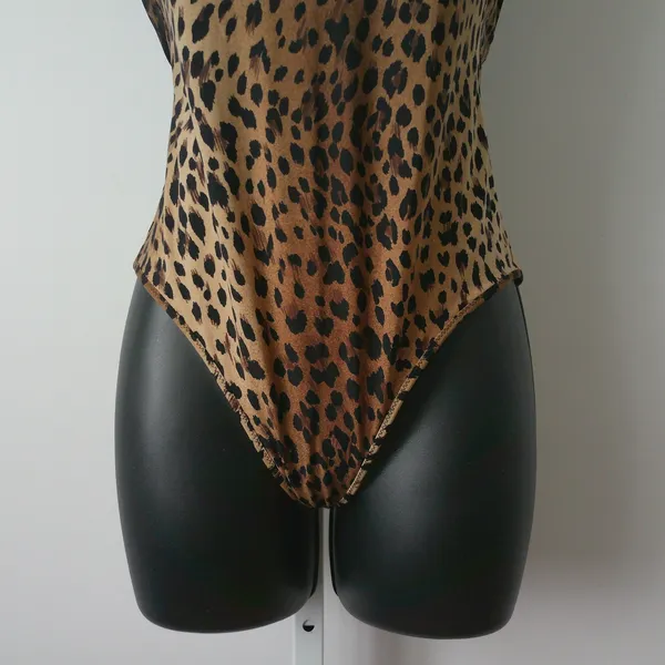 Leopard MobWife Y2K Coastal Beachy Animal Print Halter One Piece M Brown - Image 3