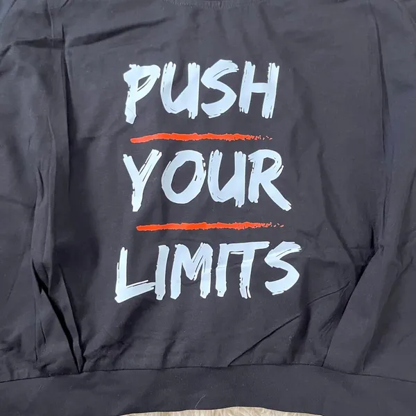 Black cotton "Push Your Limits" Graphic Muscle Tee Crop Top L - Image 2