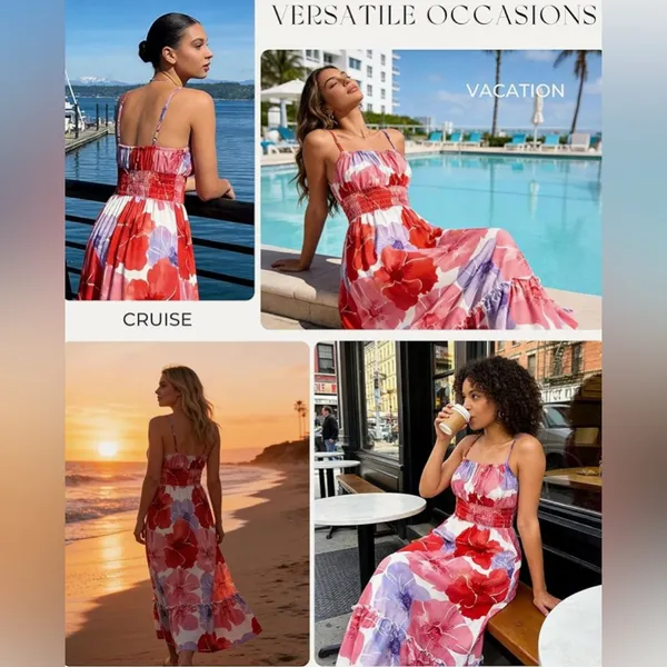 Grace Karin smocked ruffle floral maxi dress with pockets size medium - Image 3