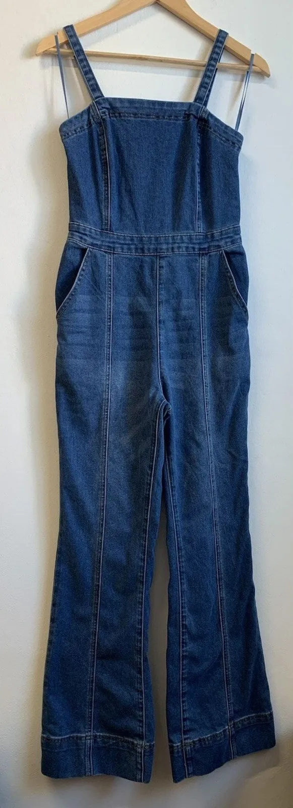 Sincerely Jules Women’s Denim Overalls Sincerely Wide Style Retro Leg Side Zipper Blue Size S - Image 2